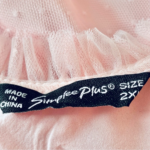 Simplee Plus Pink & Green Embroidered Floral Tulle Mesh Swiss Dot Print Dress. - Picture 9 of 10